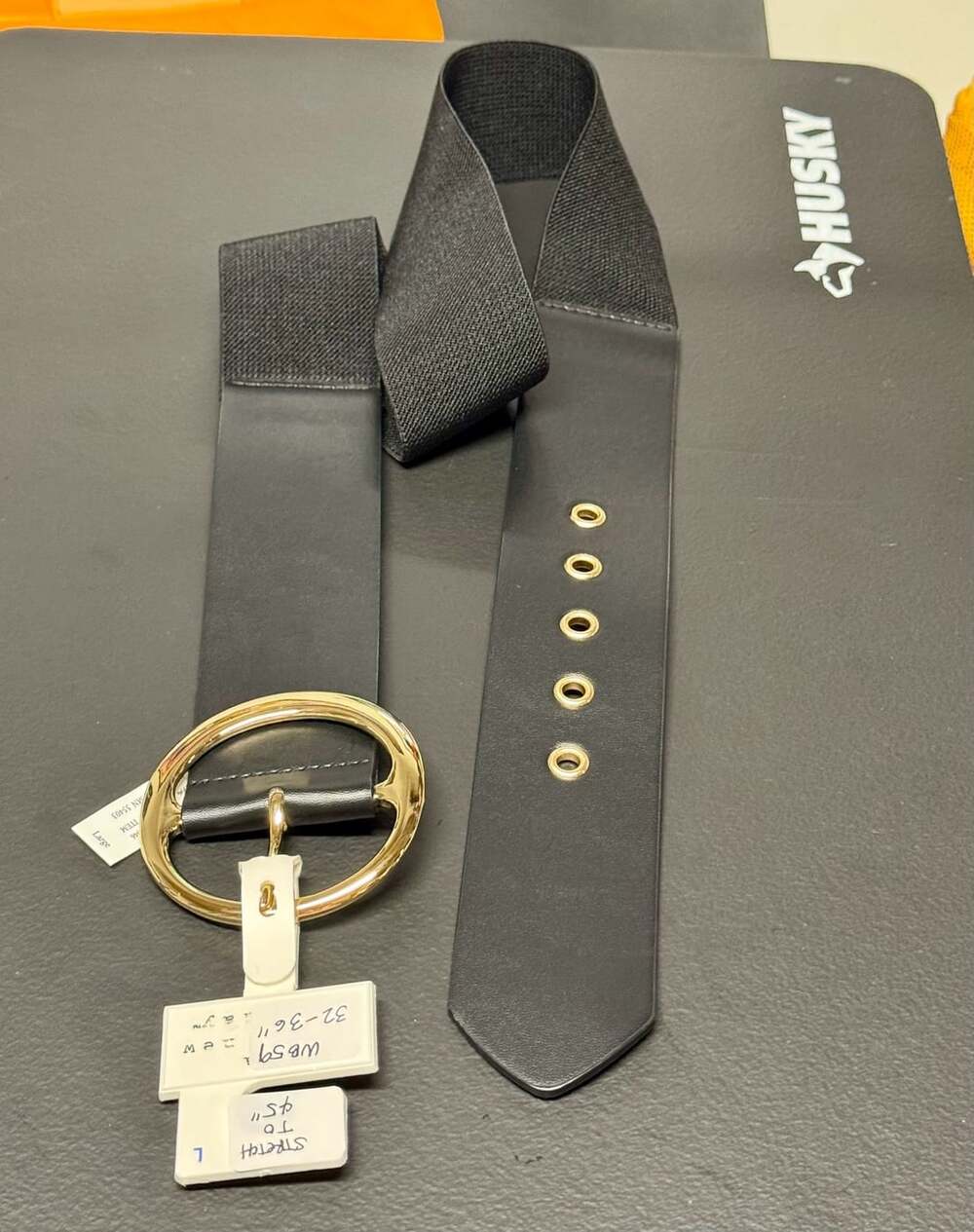 WB59 large Black Elastic Belt Size Large Gold Buckle